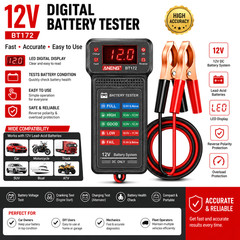 Car Battery Tester,12V Digital Automotive Batteries BT172 Battery Tester