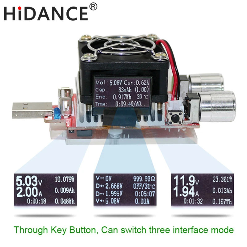35w USB Tester Load Adjustable Constant Current Qc2.0/3.0 Battery Voltmeter