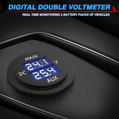 LED Digital Double Voltmeter, round Panel Voltage Monitor Blue for Car Pickup RV