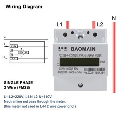 Single-Phase 3-Wire DIN Rail kWh Meter,110V/220V AC Energy Monitor