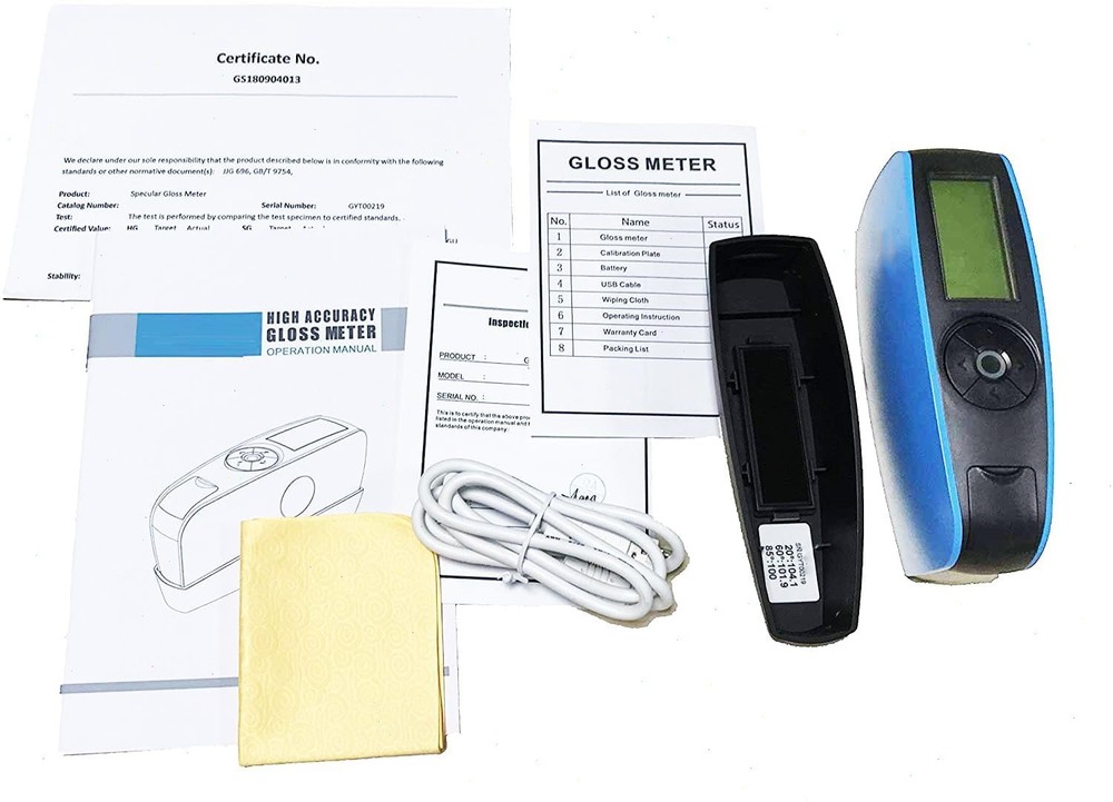 Tri-Angle Glossmeter with 20° 60° 85° Repeatability ±0.2GU/±0.2%GU USB Cable