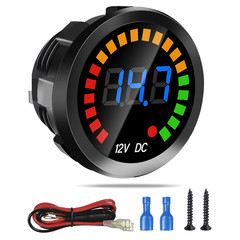 Waterproof DC 12V Voltage Meter, LED Digital Display Voltmeter Gauge Panel, roun