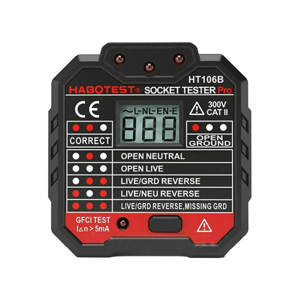 HT106B Advanced Electric Socket Tester GFCI Test Mains Fault Checker US