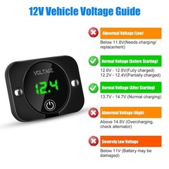 Battery Voltage Gauge, DC Volt Meter 12V 24V, LED Digital Display Voltage Met…
