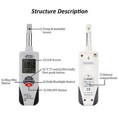 Handheld Digital Psychrometer – Temperature Humidity Meter with Dew Point