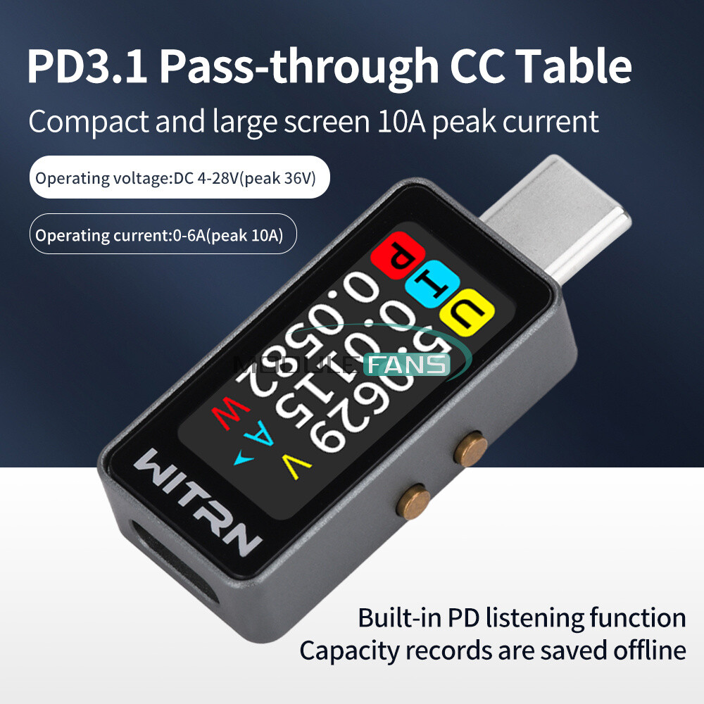 0.96″ IPS Digital Voltage Ammeter Power Capacity Meter DC4V~28V 0~6A Type-C