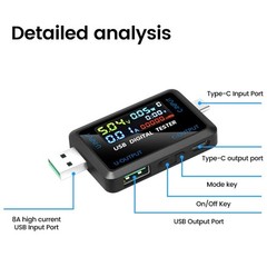 1PC USB C Digital Multimeter Tester for Voltage Current Capacity Resistance Test