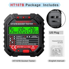 HABOTEST HT107 RCD Socket Tester 110-230V AC Outlet Polarity Phase Detector 30mA