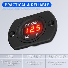 Compact Waterproof Voltage Gauge 12V/24V – Easy Installation for Trucks & RVs