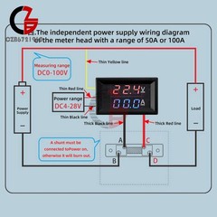 DC 100V 50A Voltmeter Ammeter Blue + Red LED Dual Digital Volt Amp Meter Gauge