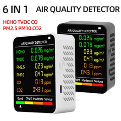6 in 1 Air Quality Monitor PM CO2 Meter Carbon Dioxide Level TVOC HCHO Detector