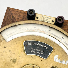 Vintage Millivoltmeter for Temperature Measurements Wood Brass Glass