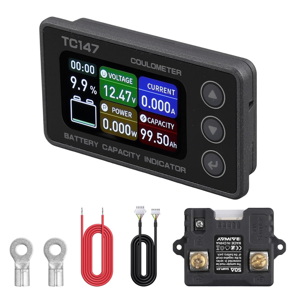 BINTA 0-50A Small Battery Monitor Shunt Voltmeter Ammeter for Lifepo4 Lithium, B