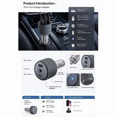 3-in-1 Portable Car Power Adapter 12V 24V to 30V USB A C PD DC 105W Output