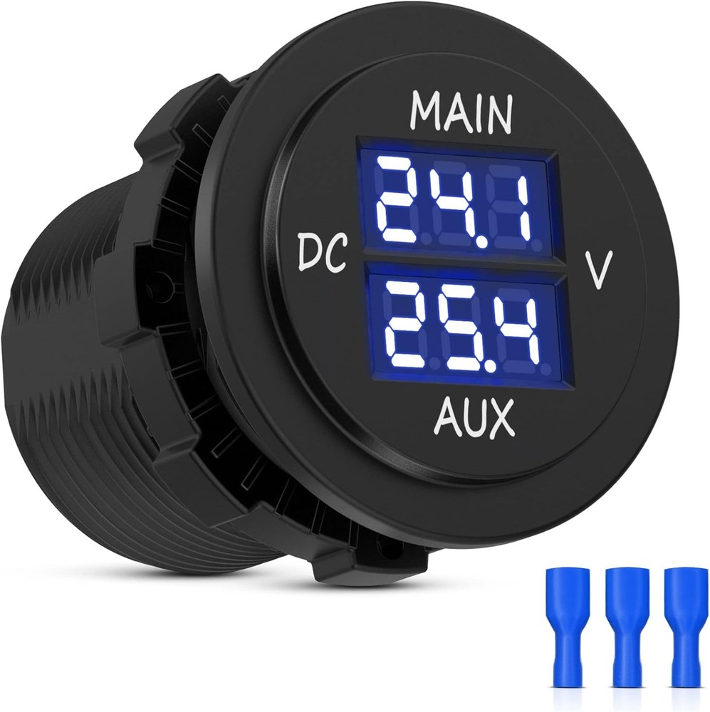 MICTUNING Double Voltmeter Round Panel Car Dual Voltage Gauge LED Digital Auto