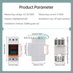 AC 50-500V 100A Din Rail Single-phase Digital Voltage LCD Voltage Current Meter-