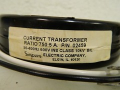 Simpson Pannel Current Transformer 2 VA Burden 750:5 A Ratio 50-400Hz 02459