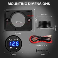 DC 24V 12V Voltage Gauge, Battery Voltage Meter, LED Volt Meter 12 Volt 24 Volt