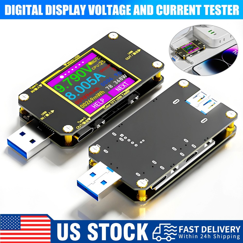 USB Tester Type-C PD 2.4″ Digital Voltmeter Ammeter Volt Trigger Durable Tool