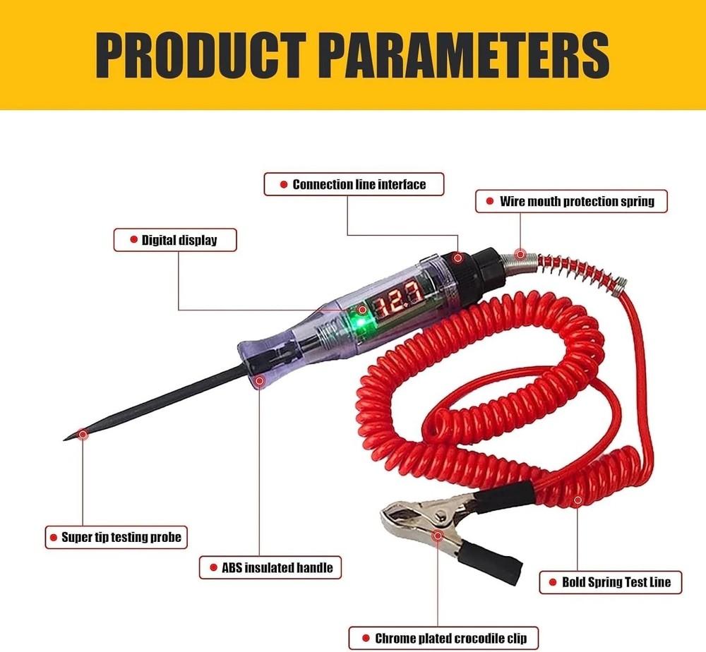 Pack-1 Automotive Test Light Digital LED Circuit Tester, DC 3V/6V/12V/24V
