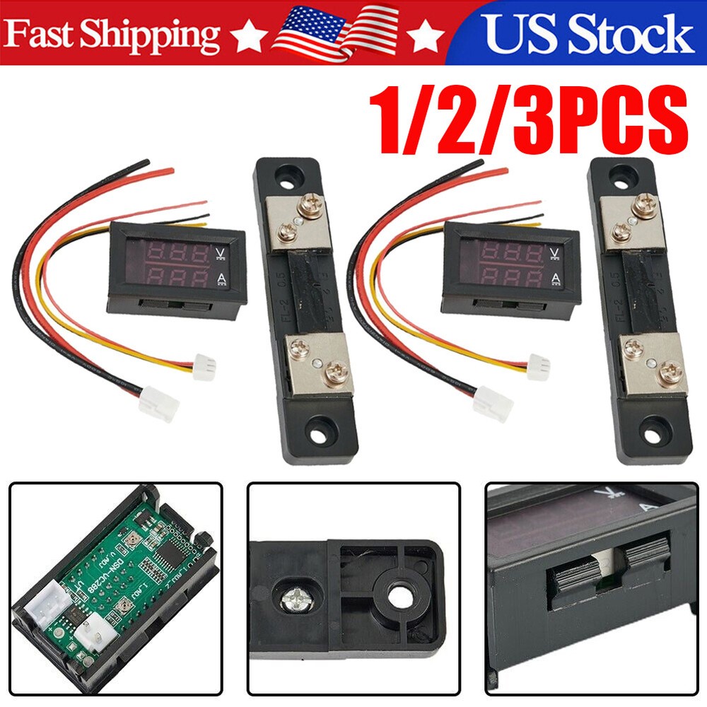 DC 100V 50A Voltmeter Ammeter blue + Red LED Dual Digital Volt Amp Meter Gauge`