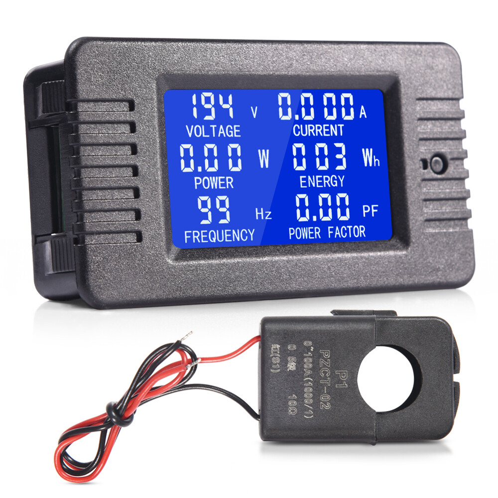 100A LCD Display AC Voltmeter Voltage Meter Ammeter Energy Power Monitor 80-260V