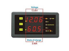 Digital Dual Display Combo Meter Voltage Amp Power Ah Hour for HHO EV car Solar
