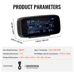 VEVOR 9-IN-1 Air Quality Monitor CO2 Detector PM1.0/2.5/10 HCHO TVOC Tester