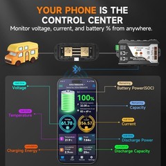 Bluetooth Battery Monitor with 600A Smart Shunt FOXWELL BT630, Track Volt/Amp/Wa