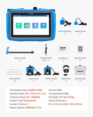 VEVOR Pipe Water Leak Detector with 4 Sensors 1Hz-10000Hz for Indoor Outdoor Use