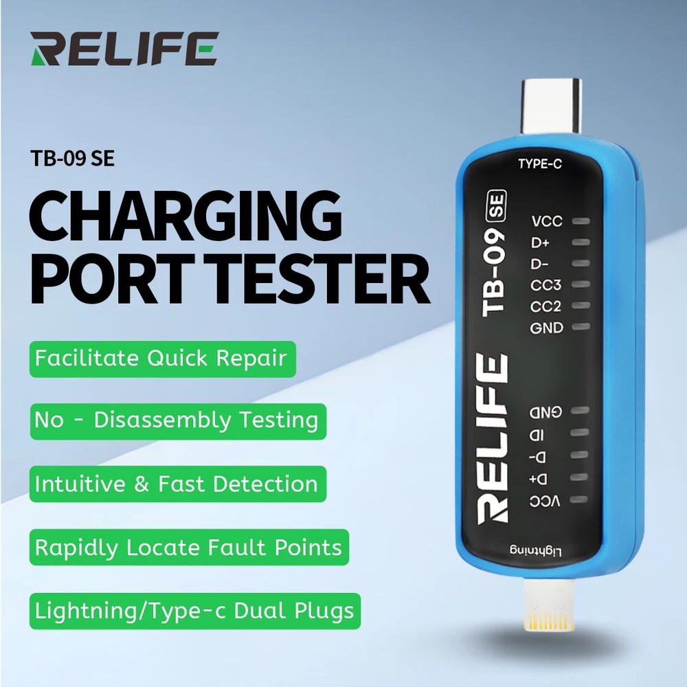 RELIFE TB-09 SE Charging Port Tester for iPhone Android Lightning/Type-c Dual P