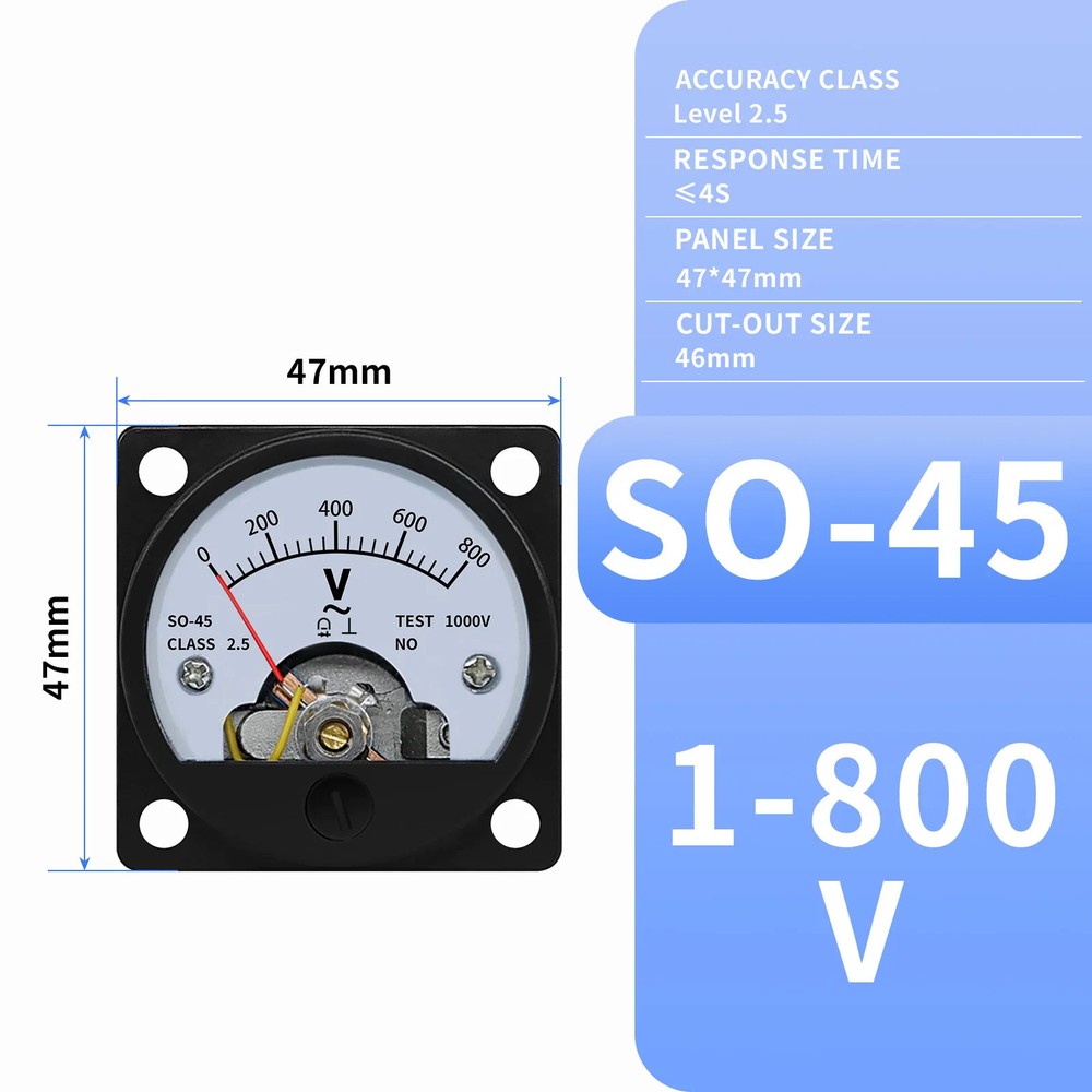 Circular Analog Voltmeter DC AC Panel Meter 1V 5V 10 50 100 300 500 800V Pointer