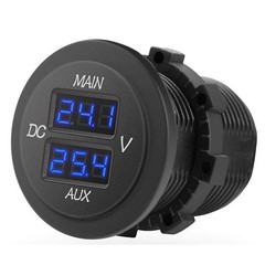 MNJ Motor LED Digital Double Voltmeter, DC 12-24V Dual Voltage Meter, Round Pane