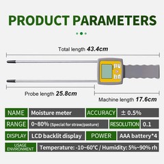 Accurate Grass Moisture Meter with Dual Probes for Accurate Measurement