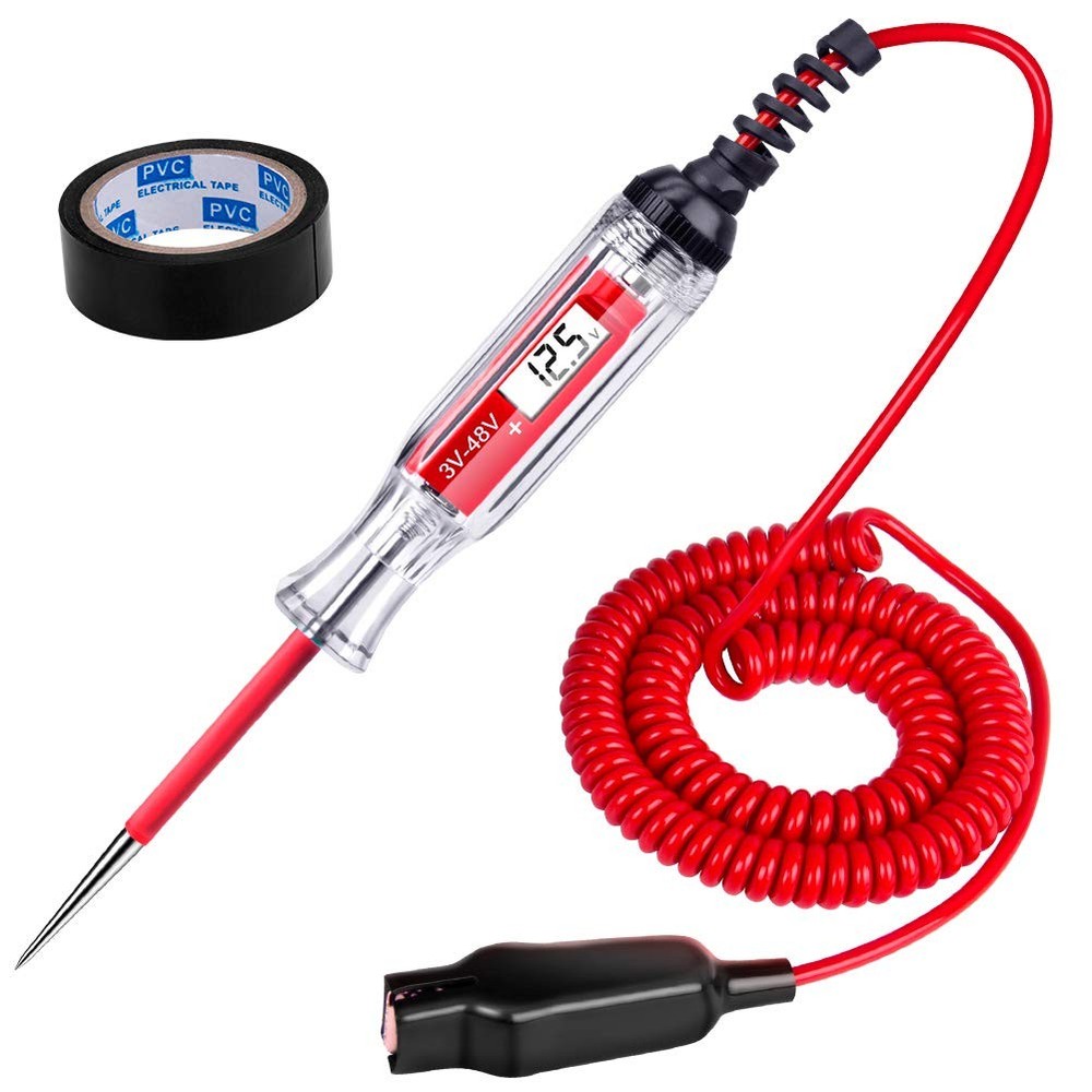 Premium 3-48V DC Digital LCD Display Test Light with 140 Inch Extended Spring Wi