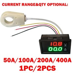 1/2Pc Hall Current Voltmeter Dual Digital Display DC 0-300V ± 50A/100A/200A/400A