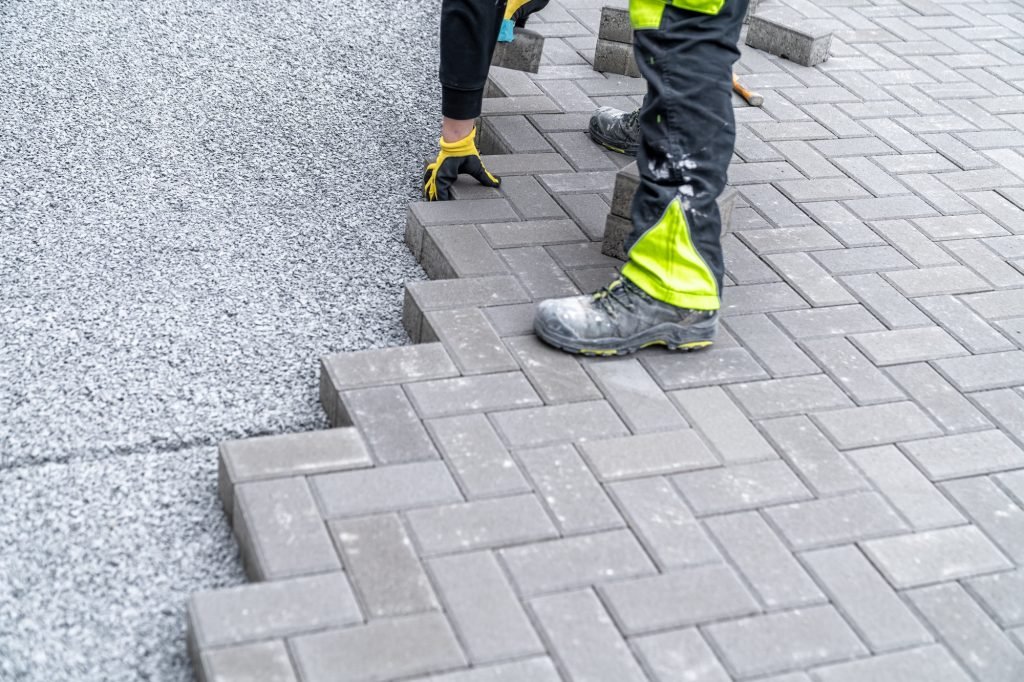 construction of a sidewalk from concrete blocks